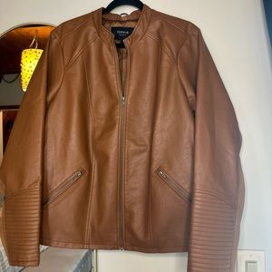 Torrid Women’s Faux Leather Motorcycle Jacket Size 3x Cognac Nwot